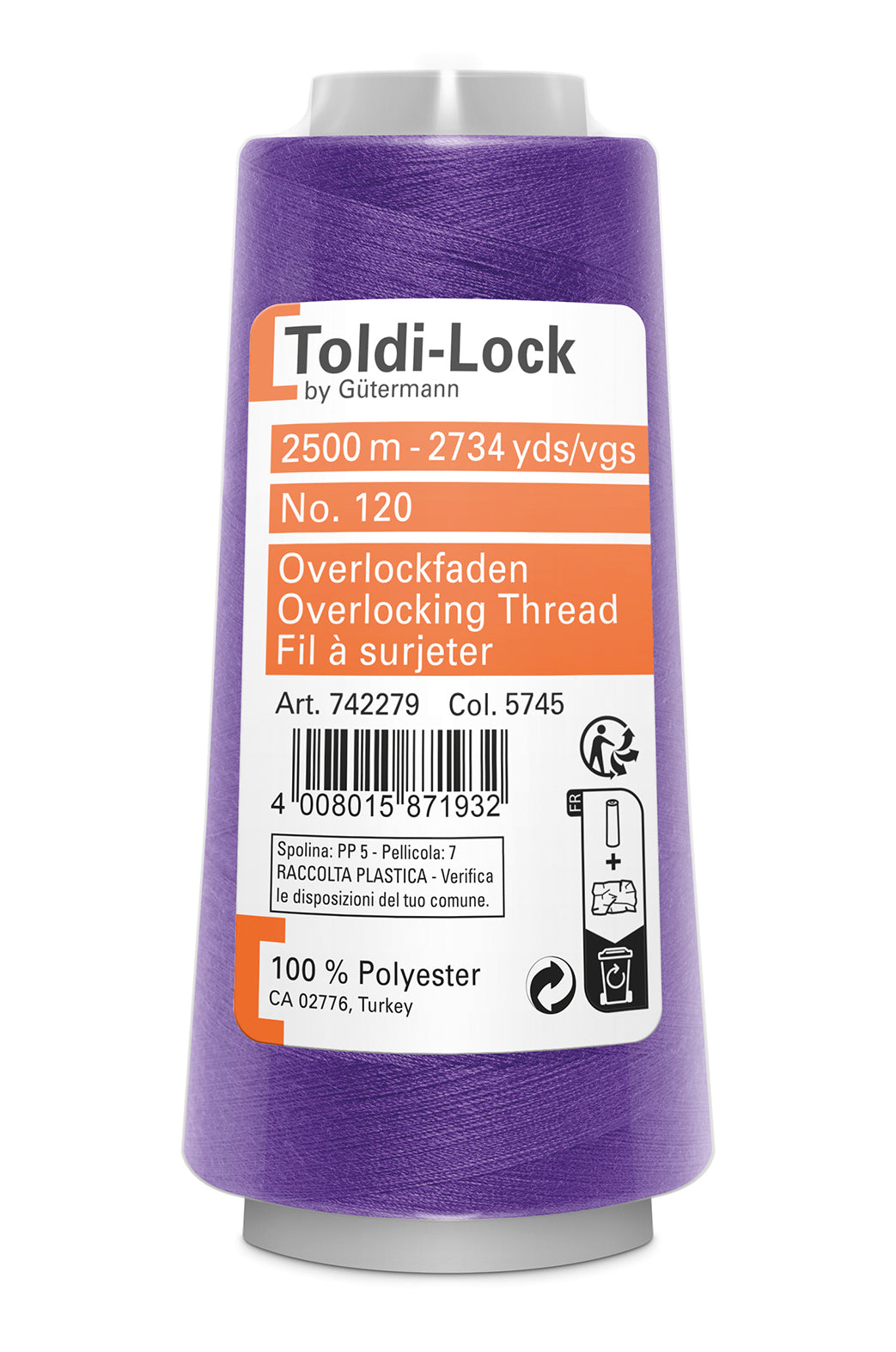 5745 Lilla – Gütermann Toldi-Lock overlocktråd 2500 m – i emballage