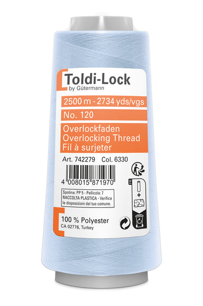 6330 Isblå – Gütermann Toldi-Lock overlocktråd 2500 m – i emballage