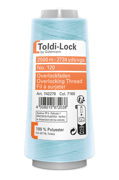 7160 Lys turkis – Gütermann Toldi-Lock overlocktråd 2500 m – i emballage
